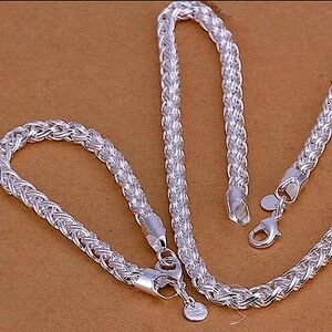 Braided Sterling Silver Matching Necklace Bracelet Set